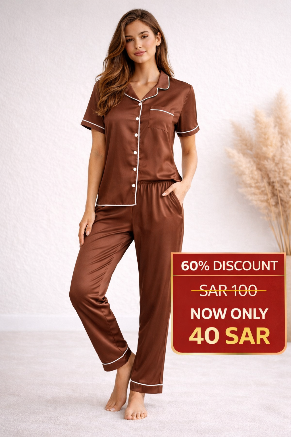 Women’s Premium Dubai Silk Satin Pajama Set – Short Sleeve Button-Down Nightwear (2-Piece)