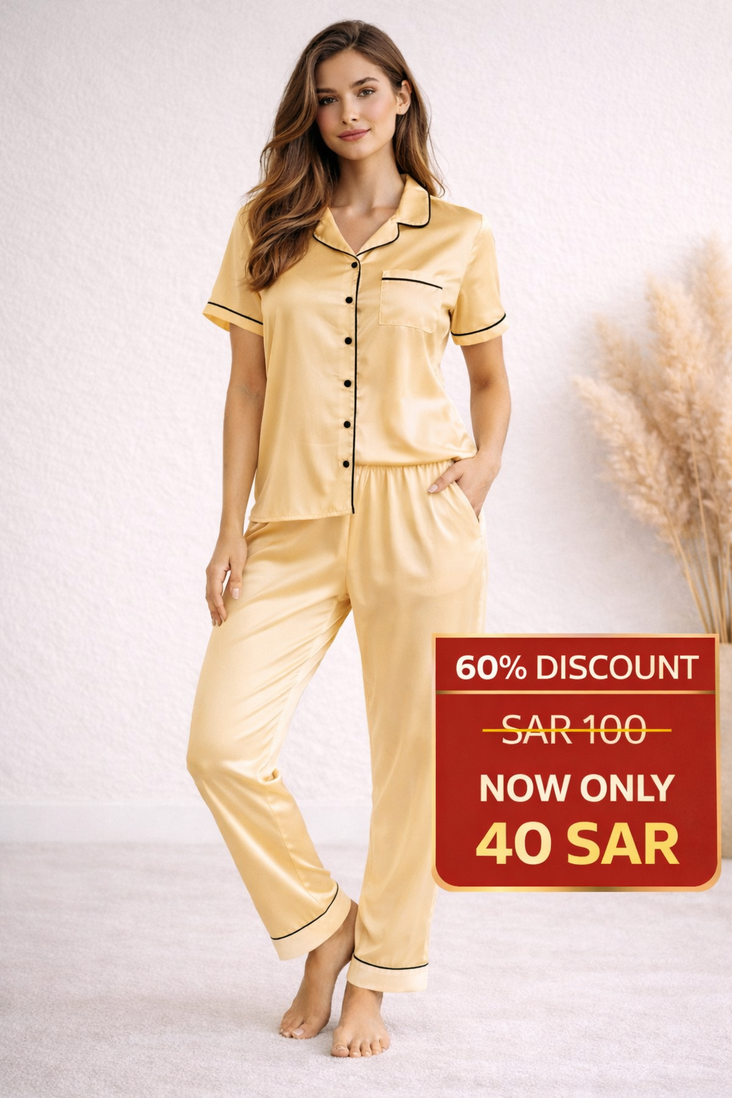 Women’s Premium Dubai Silk Satin Pajama Set – Short Sleeve Button-Down Nightwear (2-Piece)