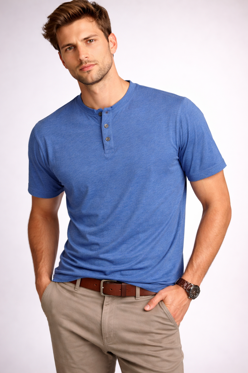 Men’s Blue Henley Neck Cotton T-Shirt
