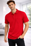 Men’s Red Polo Collar Cotton T-Shirt with Pocket