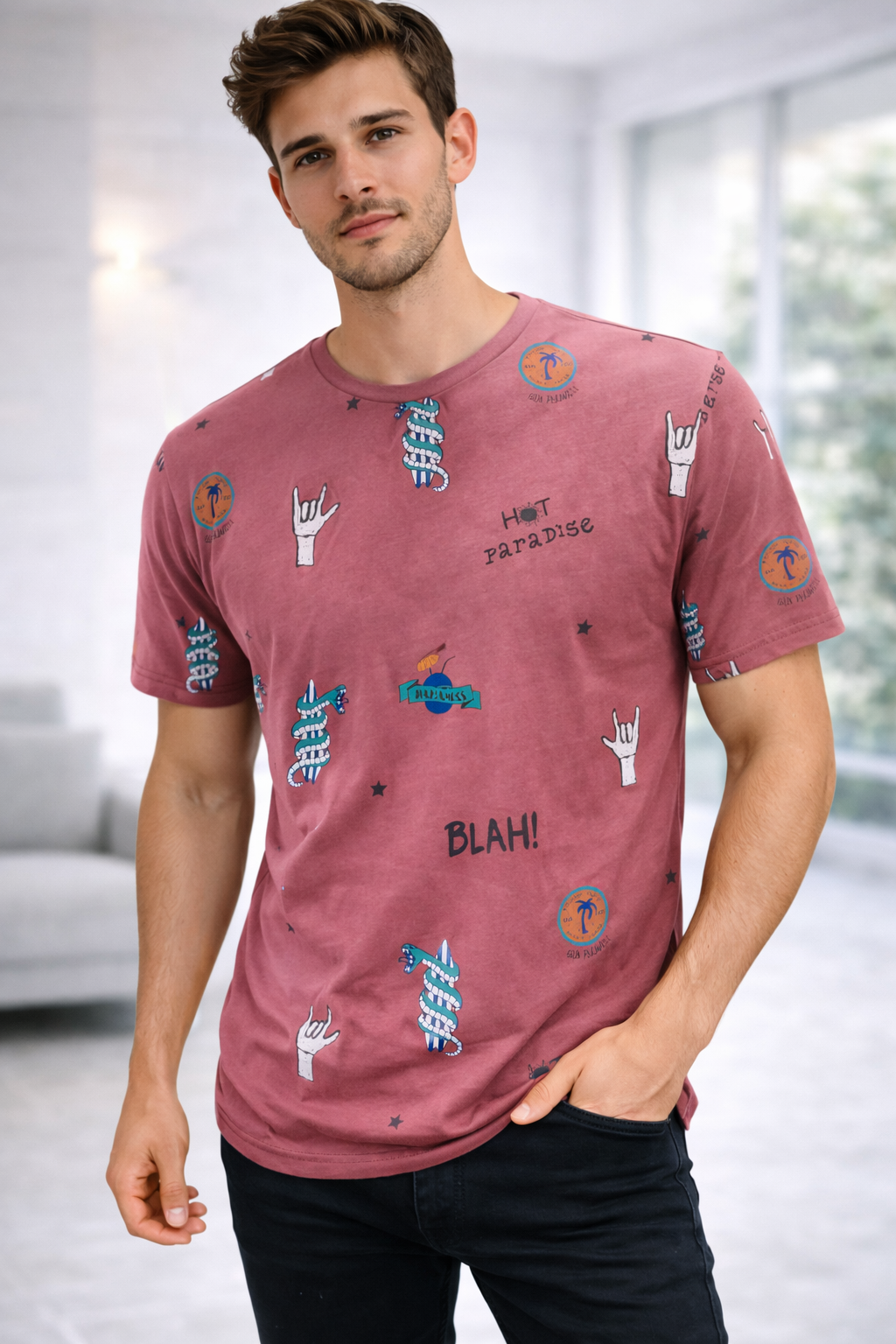 Men’s Dusty Rose Graphic Printed Cotton T-Shirt