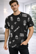 Men’s Black Graphic Printed Cotton T-Shirt