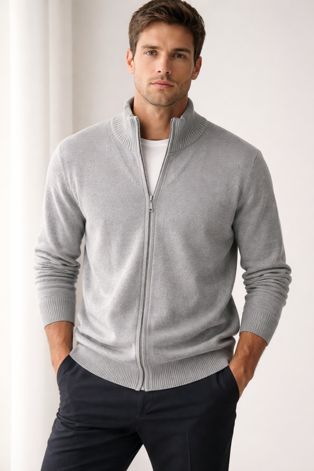 Men’s Zip-Up Mock Neck Knit Sweater (3 Colors)