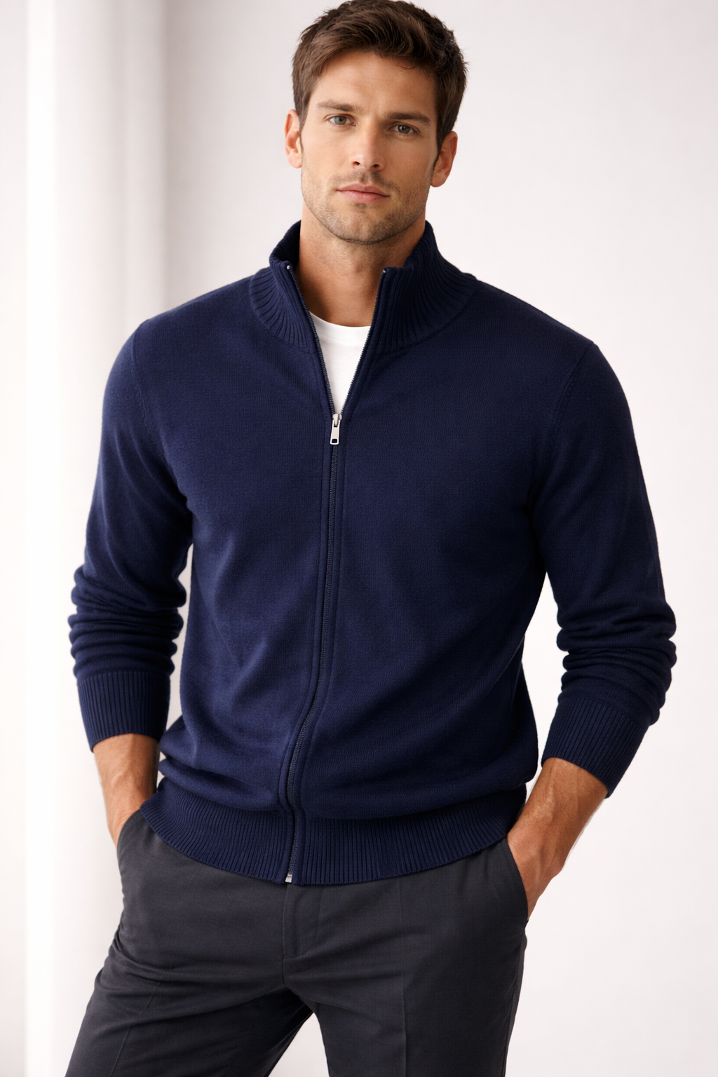 Men’s Zip-Up Mock Neck Knit Sweater (3 Colors)