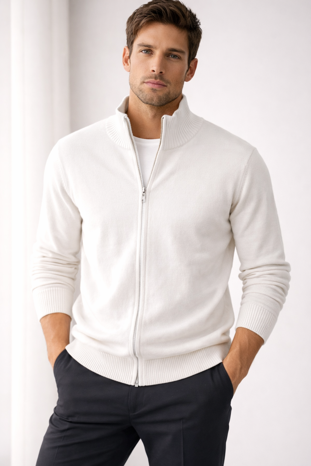 Men’s Zip-Up Mock Neck Knit Sweater (3 Colors)
