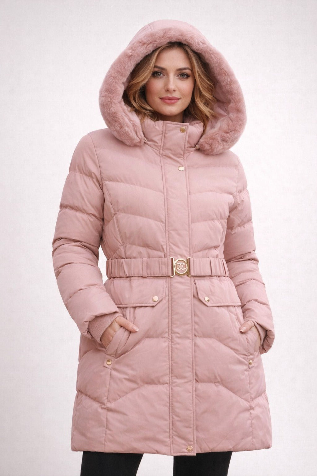 Women’s Long Winter Padded Jacket with Hood جاكيت شتوي طويل مبطن للنساء مع غطاء للرأس